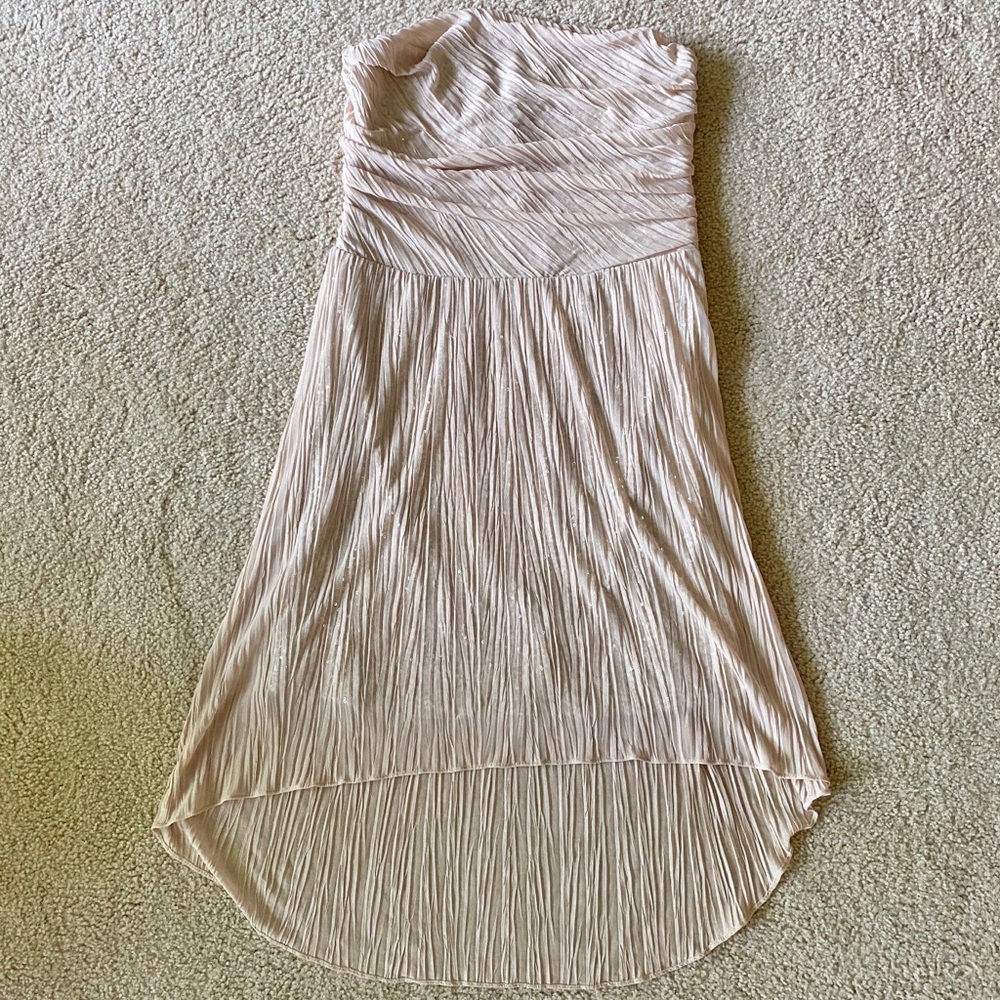 NWT Express High-Low Strapless Beige Sparkly Dress